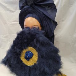 Navy Blue Wedding Feathers Hand Fan