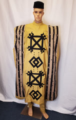 3 PICS COMPLETE SET AGBADA OUT FIT MEN TRADITIONAL AFRICAN CLOTHING + CAP
