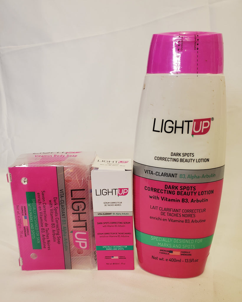 LIGHT UP DARK SPOTS CORRECTING BEAUTY LOTION WITH VITAMIN B3 AND ARBUTIN  LOTION + SERUM + SOAP 3PIC SET