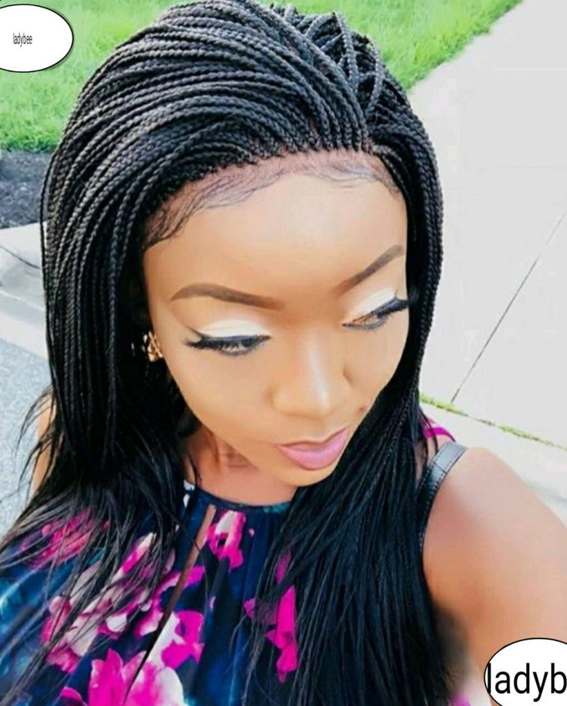 NEATLY BRAIDED TINY FRONT LACE BRAIDED WIG WITH FEATHER  BLACK