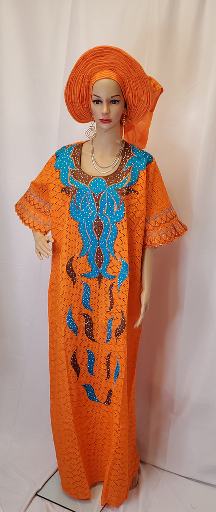 LOVELY READY-MADE ORANGE DRESS WITH EMBROIDERY