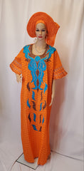 LOVELY READY-MADE ORANGE DRESS WITH EMBROIDERY