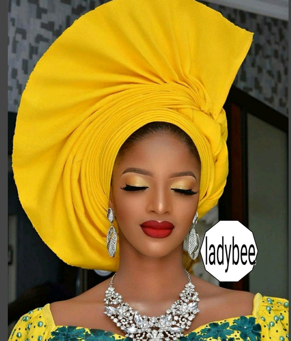 STUNNING READY-MADE YELLOW HEADTIE ASO OKE
