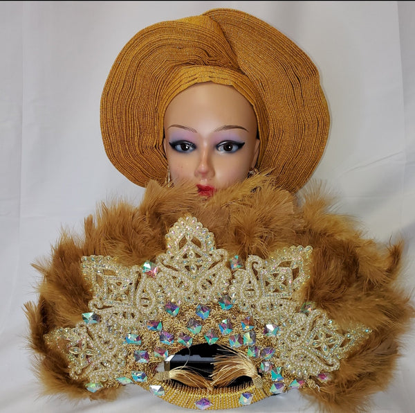 Ready-made gold aso oke auto gele