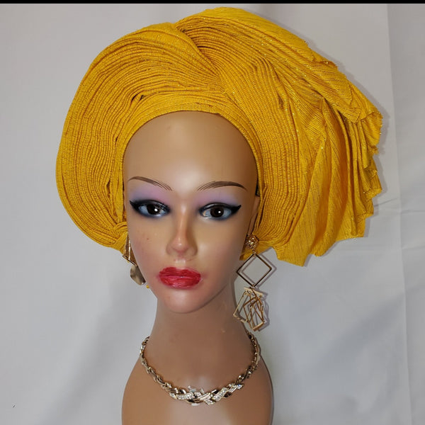 ELEGANT YELLOW READY-MADE HEADTIE ASO OKE