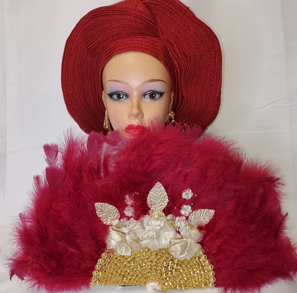 High quality ready-made auto gele burgundy headtie