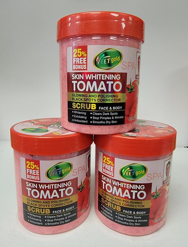VEETGOLD SPA SKIN WHITENING TOMATO GLOWING AND POLISHING BLACK SPORTS CORRECTOR SCRUB FACE & BODY