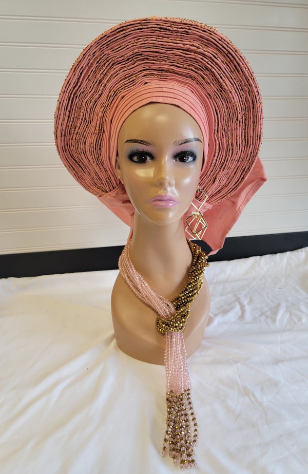 Classic Peach  Auto Gele Ready-Made