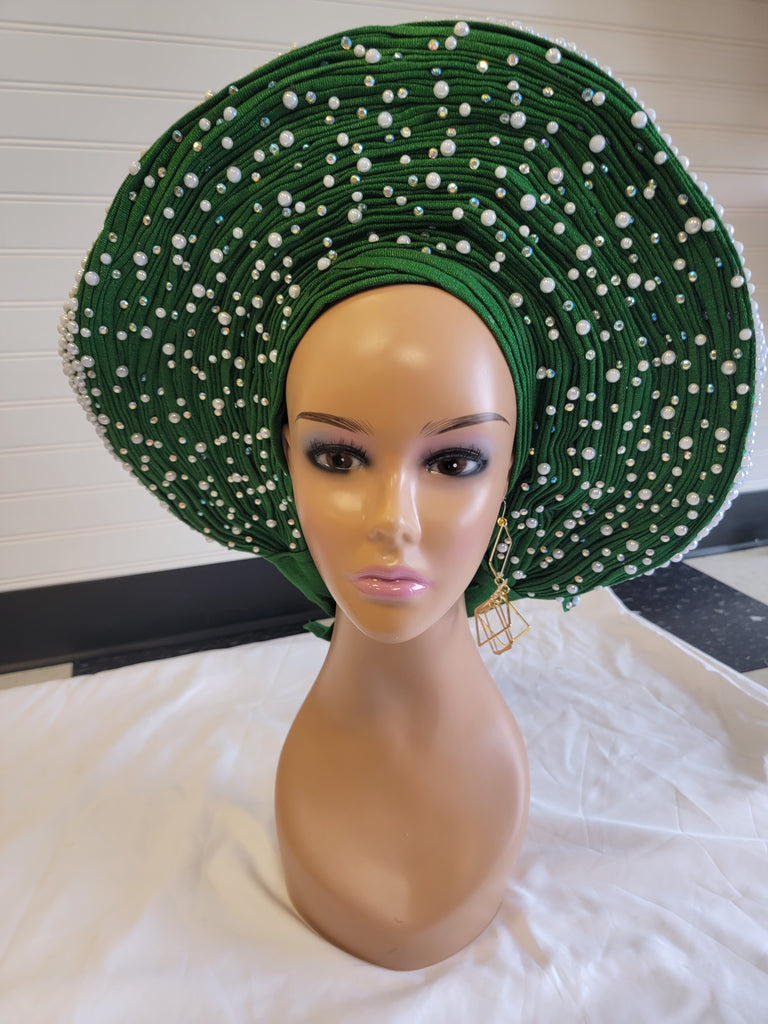 Classic Green Auto Gele Ready-Made
