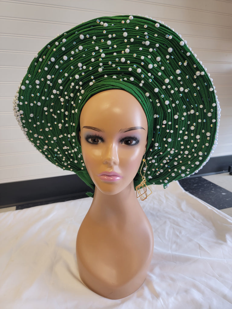 Classic Green Auto Gele Ready-Made