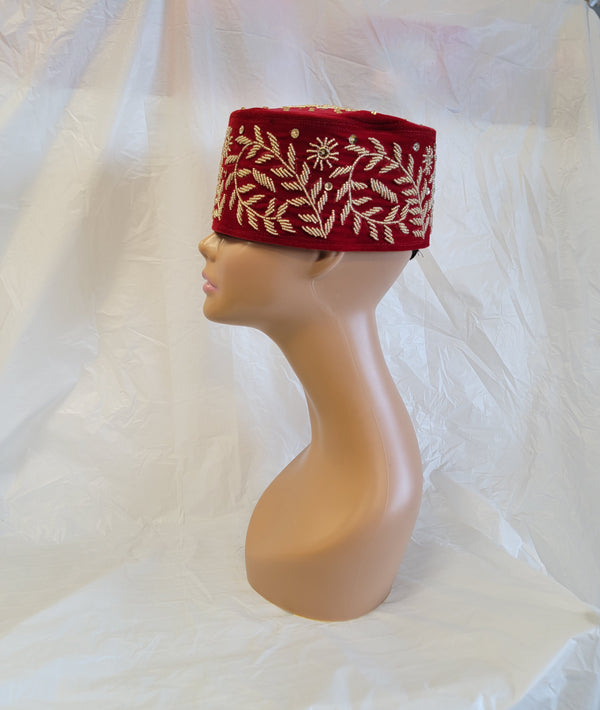 African Men's Wedding Valvet Cap Beaded Cap