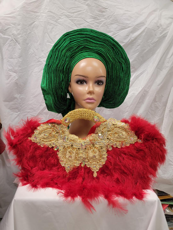 Red Bridal Feather Hand Fan