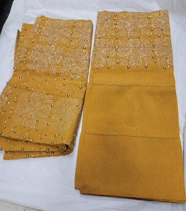 GOLD HEADTIE WITH SHOULDER SHAWL ASO OKE SET