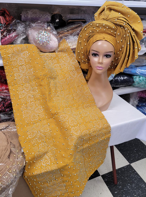 BEAUTIFUL FULLY STONES EMBELLISH HEADTIE WITH SHOULDER SHAWL