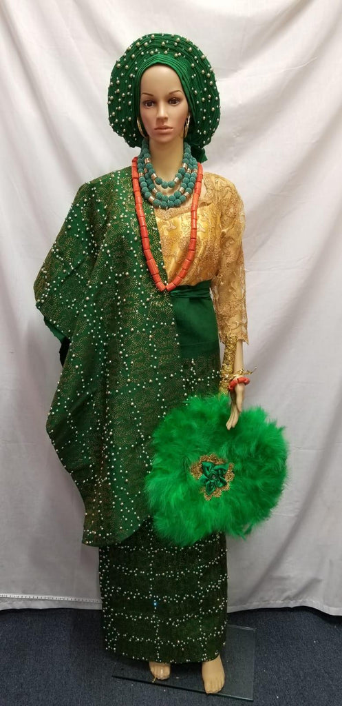 FULLY STONES BRIDAL SET OUTFIT WRAPPER, SHOULDER SHAWL & HEADTIE & CAP, HEADTIE IS NOT AUTO GELE