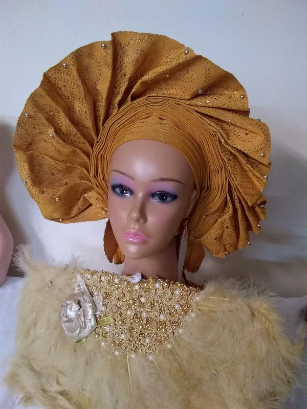 GOLD READYMADE AUTO GELE HEADTIE