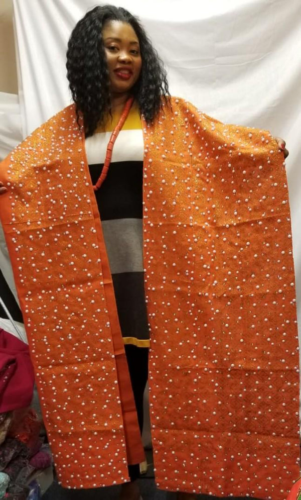 ORANGE HEADTIE AND SHOULDER SHAWL SET