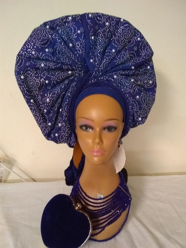 ROYAL BLUE AUTO GELE HEADTIE