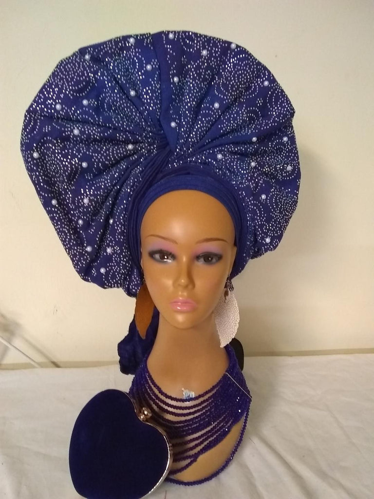ROYAL BLUE AUTO GELE HEADTIE