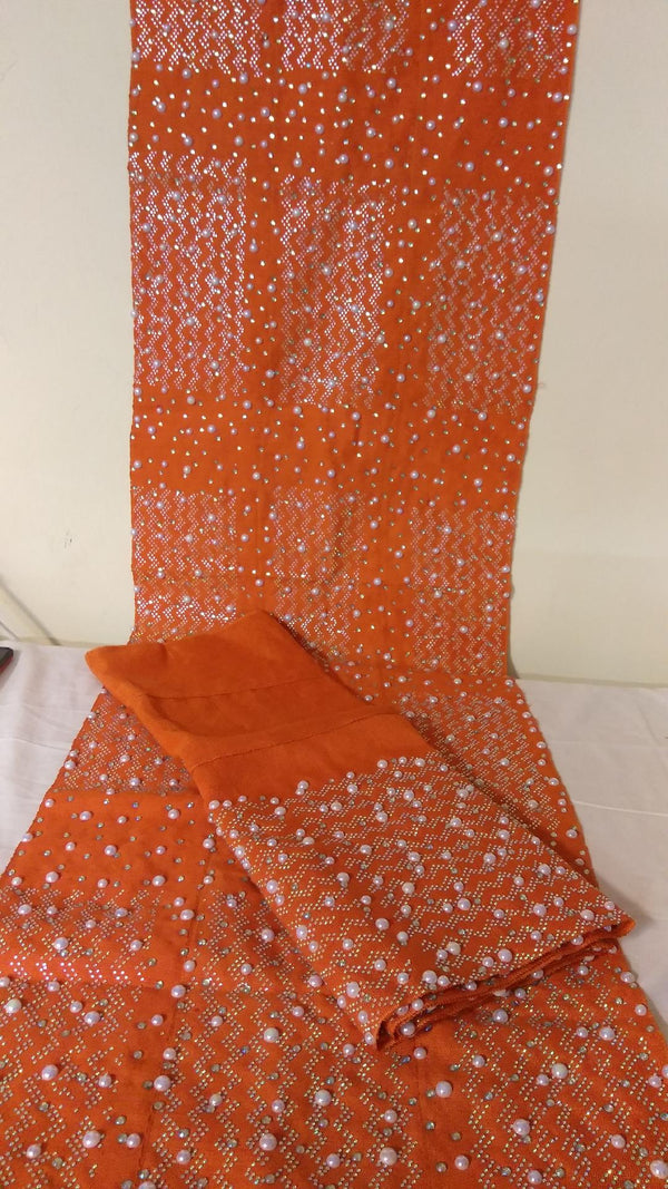 GORGEOUS ELEGANT COMPLETE ORANGE BRIDAL HEADTIE AND SHOULDER SHAWL - Ladybee Swiss Lace