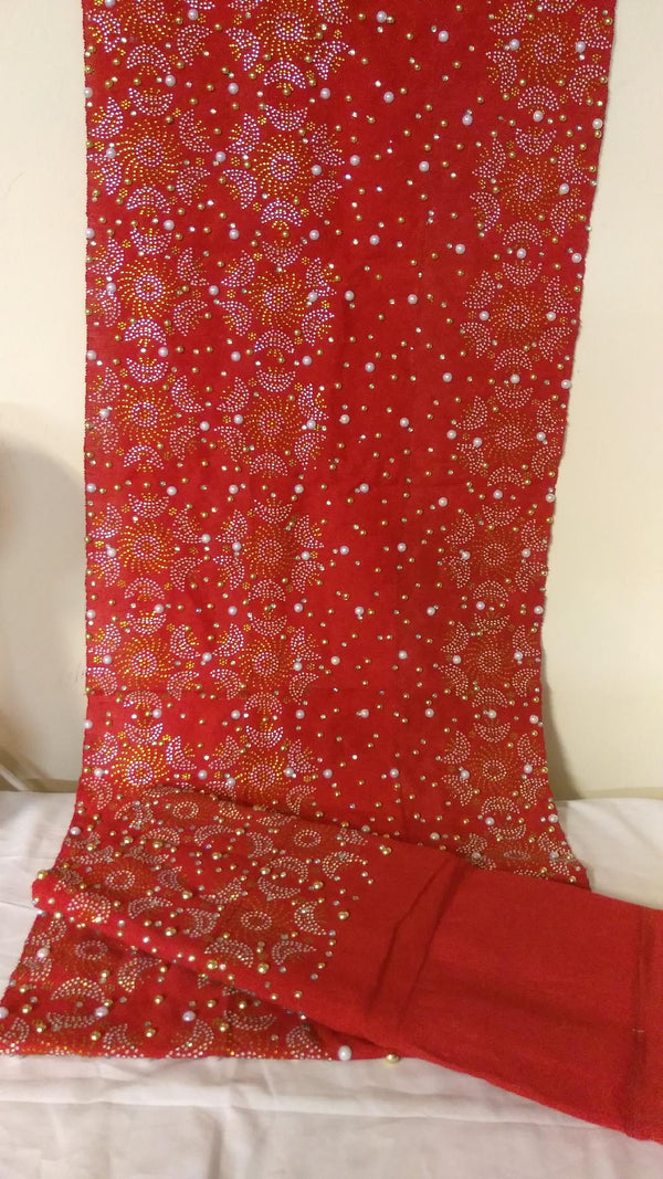 LOVELY RED BRIDAL SET COMPLETE SET OF HEADTIE AND SHOULDER SHAWL GELE& IPELE - Ladybee Swiss Lace