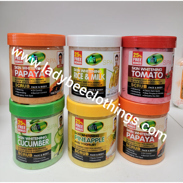 VEETGOLD SPA SKIN WHITENING TOMATO GLOWING AND POLISHING BLACK SPORTS CORRECTOR SCRUB FACE & BODY