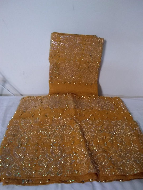 GOLD BRIDAL COMPLETE SET HEADTIE AND SHOULDER SHAWL - Ladybee Swiss Lace