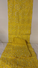ELEGANT BRIDAL SET OF YELLOW COMPLETE SET OF HEADTIE AND SHOULDER SHAWL GELE& IPELE - Ladybee Swiss Lace