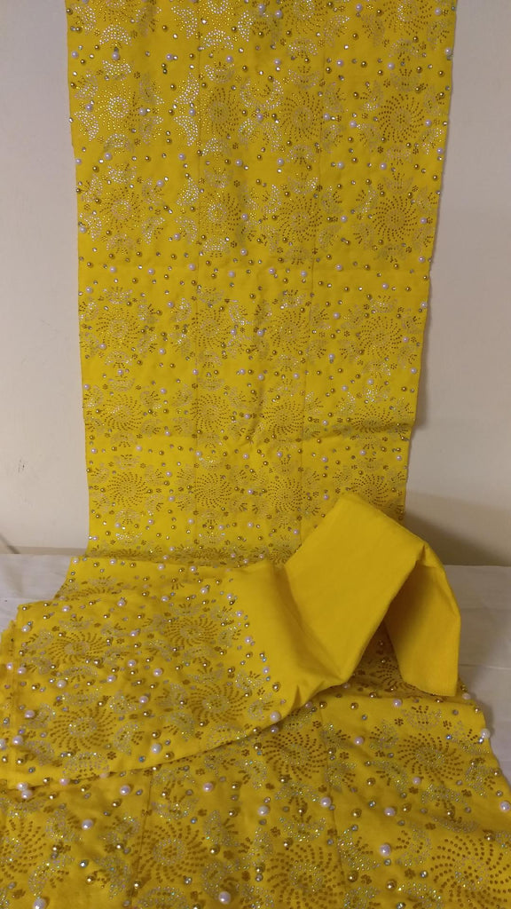 ELEGANT BRIDAL SET OF YELLOW COMPLETE SET OF HEADTIE AND SHOULDER SHAWL GELE& IPELE - Ladybee Swiss Lace