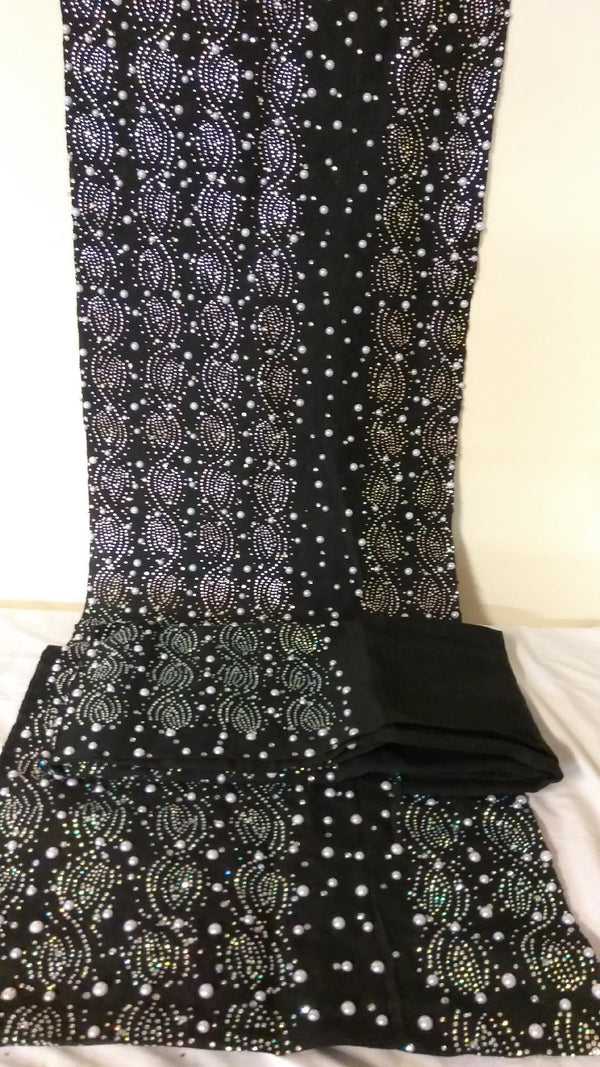 BEAUTIFUL BLACK CLASSIC COMPLETE SET OF BRIDAL HEAD TIE & SHOULDER SHAWL - Ladybee Swiss Lace