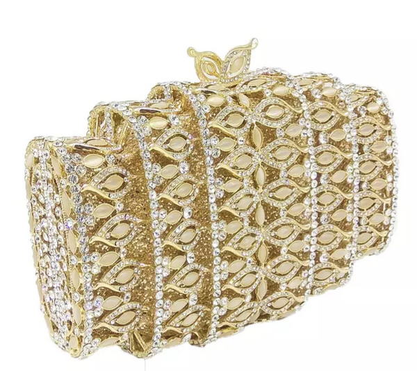 EXQUISITE CLASSIC  DAZZING CRYSTAL  GOLD PARTY PURSE - Ladybee Swiss Lace