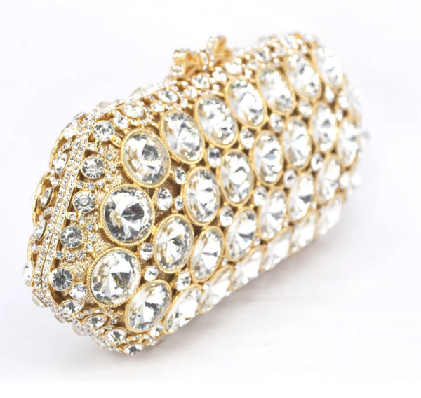 EXQUISITE CLASSIC  DAZZING CRYSTAL  GOLD PARTY PURSE 1 - Ladybee Swiss Lace
