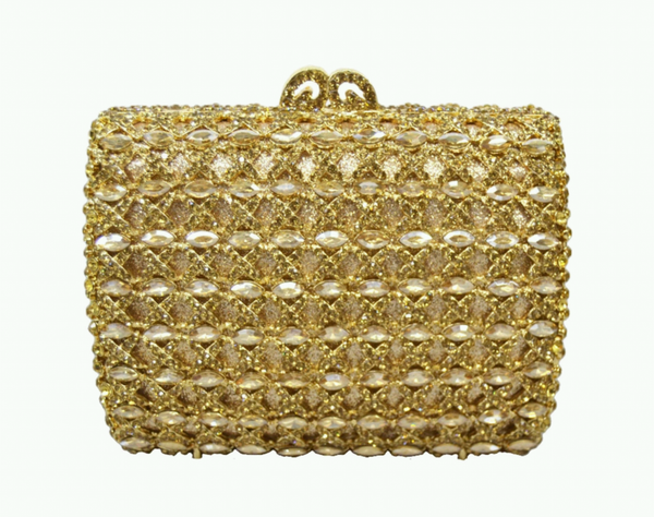 EXQUISITE CLASSIC  DAZZING CRYSTAL  GOLD PARTY PURSE 222 - Ladybee Swiss Lace