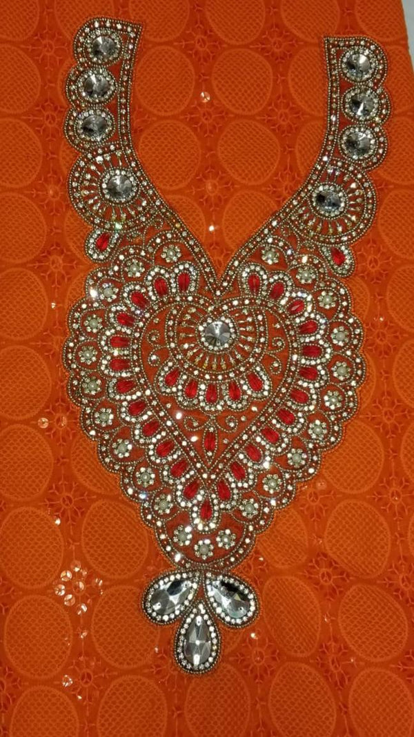 African Neckline Applique Orange