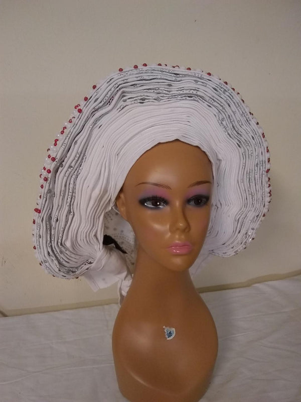 AUTO GELE HEAD TIE WHITE - Ladybee Swiss Lace