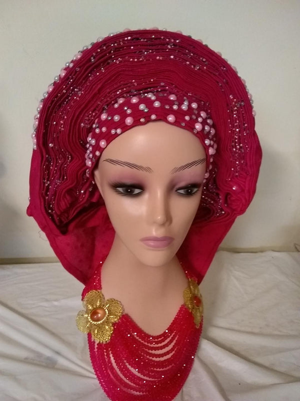 Fancy Elegant Already Made Headtie/ Auto Gele - Ladybee Swiss Lace
