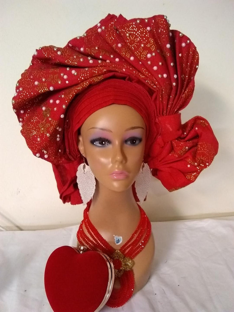 RED BRIDAL AUTO GELE HEADTIE