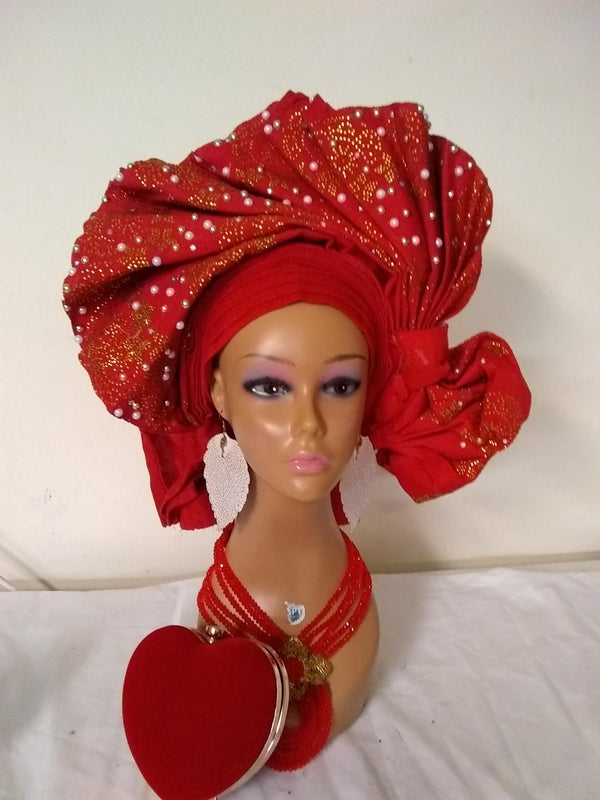RED BRIDAL AUTO GELE HEADTIE