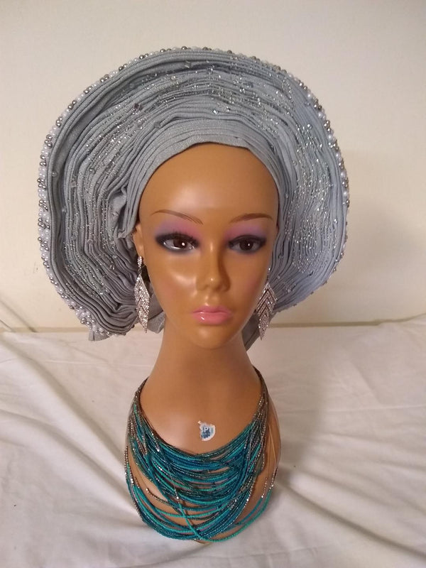 ASO OKE HEADTIE SILVER AUTO GELE - Ladybee Swiss Lace
