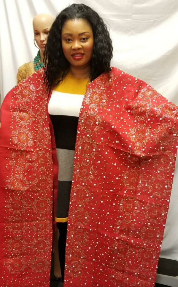 COMPLETE SET RED HEADTIE WITH SHOULDER SHAWL ASO OKE SET