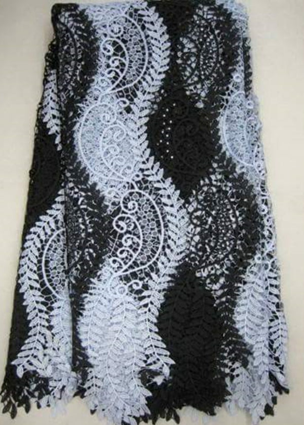 AFRICAN BEAUTIFUL BLACK &WHITE COLD LACE FABRIC