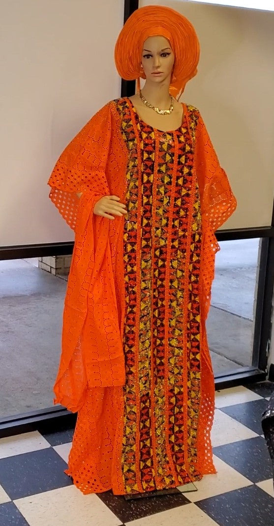 FULLY STONES READYMADE ORANGE BUBU DRESS