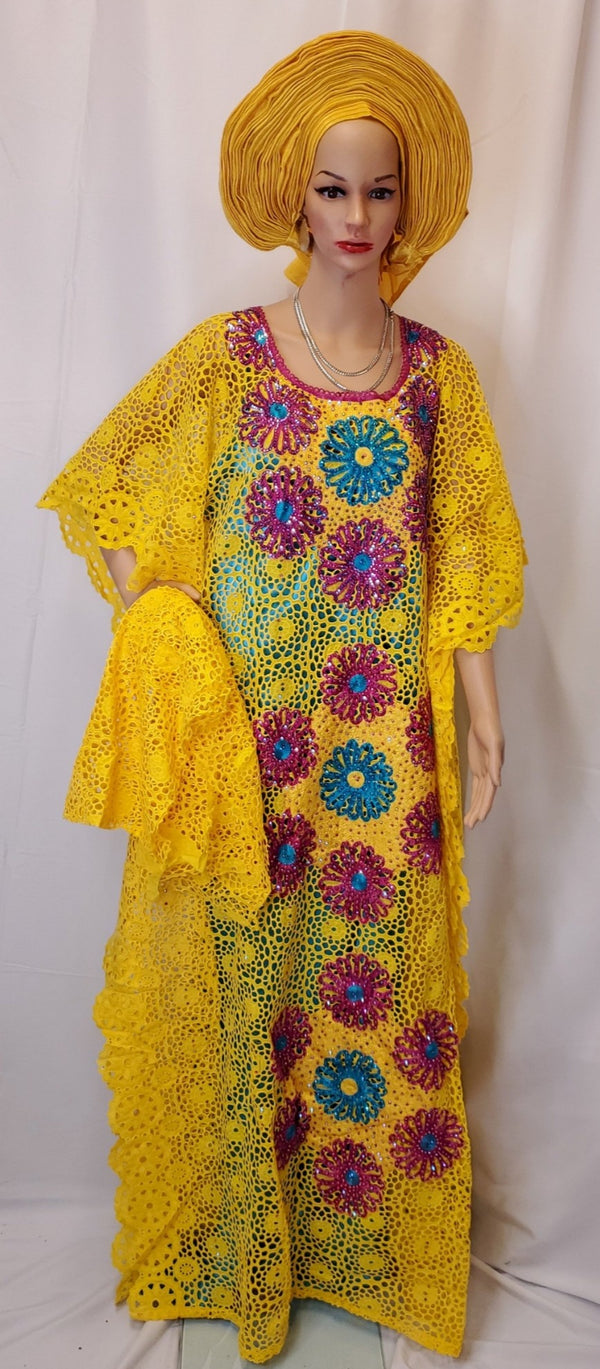 FULLY STONES  YELLOW  HIGH QUALITY  SENEGALESE SWISS LACE