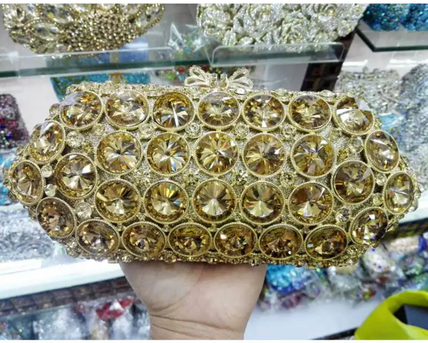 LOVELY EXQUISITE CLASSIC DAZZING CRYSTAL GOLD PARTY PURSE