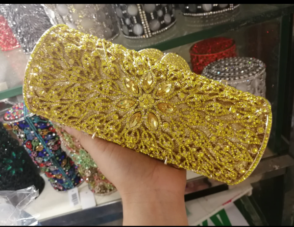 YELLOW EXQUISITE CLASSIC DAZZING CRYSTAL PARTY PURSE