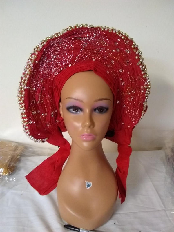 RED ROUND AUTO GELE HEADTIE - Ladybee Swiss Lace