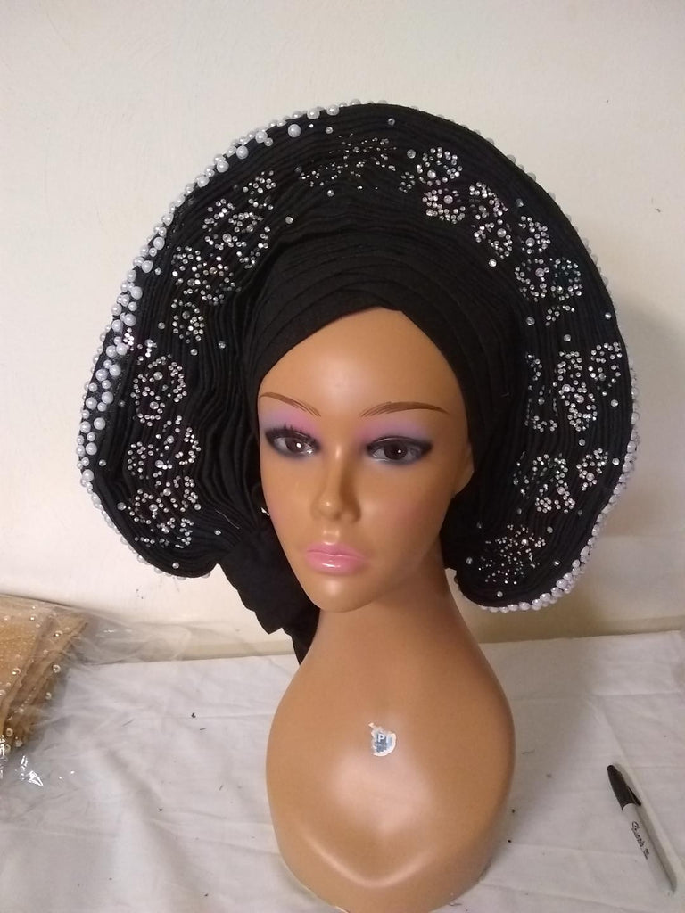 BLACK HEADGEAR  AUTO GELE ASO OKE - Ladybee Swiss Lace