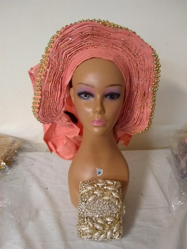 PEACH HEADTIE AUTO GELE - Ladybee Swiss Lace