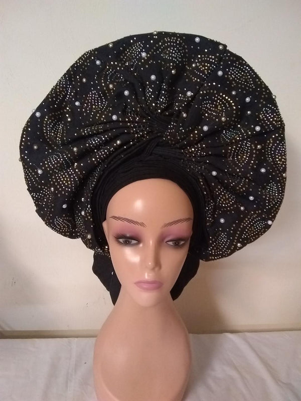 BLACK READYMADY HEADTIE AUTO GELE - Ladybee Swiss Lace