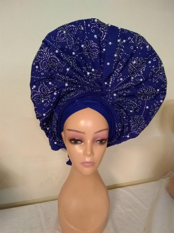 BEAUTIFUL ROYAL BLUE READYMADE AUTO GELE - Ladybee Swiss Lace